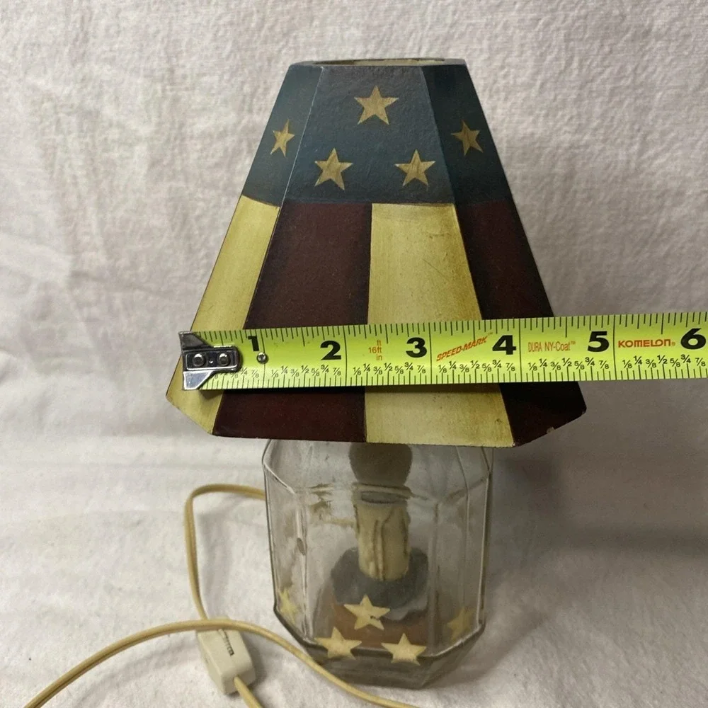 Red White Blue Americana Lamp Glass Bottom, Wood Shade Stars Flag